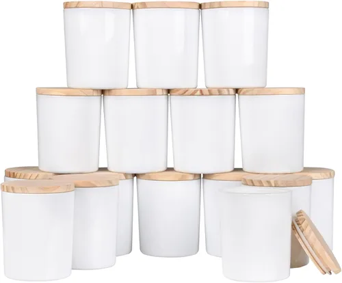 Miniatura 17 de SHOWIN Tarros gruesos para hacer velas, 16 unidades, tarros vacíos de 7 onzas con tapas de madera para hacer velas, contenedor de muestra
