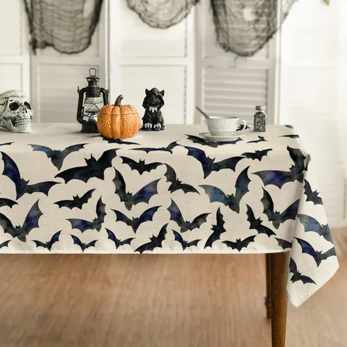 Miniatura 7 de Horaldaily Mantel rectangular de Halloween de 52 x 70 pulgadas, diseño de murciélagos, lavable, para decoración de fiestas, pícnic, cenas