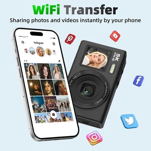Miniatura 7 de Cámaras digitales de 5K 80MP para fotografía con pantalla dual, cámara de enfoque automático para vlogging para YouTube, cámara compacta de apuntar