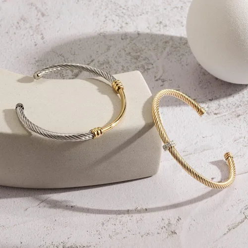 Miniatura 7 de WISTIC Gold Bracelet Bangle for Women Girls Silver Mixible Cable Wire Cuff Twisted Chunky Polished Bracelet for Girls Stainless Steel Vintage Jewelry