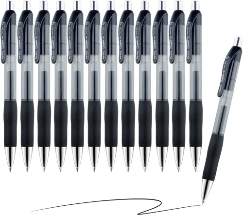 AIHAO Bolígrafos de gel, punta media, tinta negra, paquete de 12 bolígrafos retráctiles de tinta de gel con tinta de primera calidad y agarre cómodo
