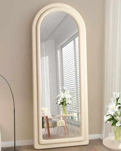 Miniatura 2 de DYNWELL Espejo de suelo arqueado de 63 x 24 pies con soporte, montado en la pared, longitud completa, bebé, moderno, franela, color blanco