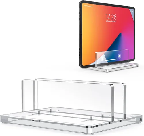 Miniatura 10 de OMOTON Soporte vertical para laptop para escritorio, soporte de acrílico para computadora portátil transparente ajustable para MacBook Pro Air, HP