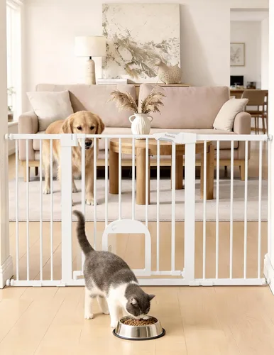 Miniatura 14 de Babelio Puerta de bebé mejorada de 36 pulgadas de alto con puerta para gato, puerta de perro duradera de 29 a 43 pulgadas de cierre automático