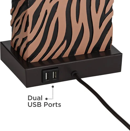 Miniatura 5 de 360 Lighting Juego de 2 lámparas de mesa modernas con puerto de carga USB de 27 pulgadas de alto, madera sintética de cebra, pantalla rectangular