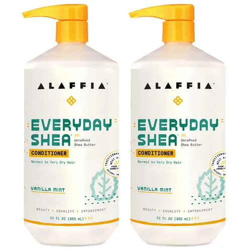 Alaffia Acondicionador, vainilla y menta, paquete de 2 – Acondicionador diario sin sulfato de karité con manteca de karité y aceite de coco, 32