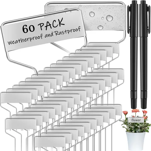 Miniatura 8 de Moxweyeni 60 etiquetas de metal para jardín, etiquetas impermeables para plantas con 2 bolígrafos permanentes, etiquetas reutilizables para plantas