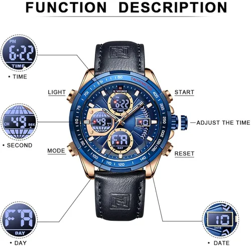 Miniatura 3 de NAVIFORCE Relojes digitales militares para hombre reloj analógico de cuarzo impermeable reloj deportivo multifuncional de cuero