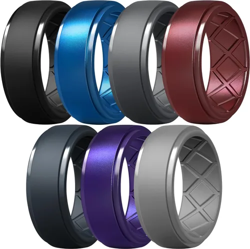 Miniatura 15 de Egnaro - Anillos de silicona para hombre, 25/64 pulgadas (10 mm) de ancho y 3/32 pulgadas (2.5 mm) de grosor, alianzas de boda de goma, paquete