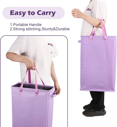 Miniatura 6 de Odonata Cesta de lavandería plegable con asas delgadas, cesta de ropa sucia estrecha, bolsa de lavandería estrecha, cesta plegable para ropa sucia