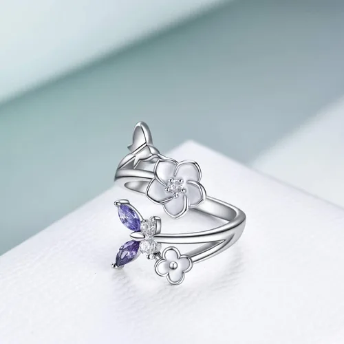 Miniatura 2 de YFN Anillos de mariposa de plata de ley con circonita cúbica, joyería para mujeres y niñas, Plata de ley, Sin información.