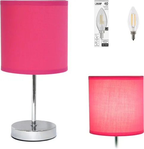 Simple Designs LT2007-HPK-LB Lámpara de mesa básica cromada para sala de estar, mesita de noche, escritorio, encimera, rosa intenso, con bombilla