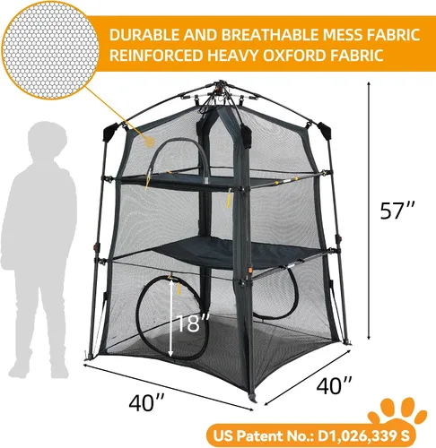 Miniatura 5 de Cerca para Gatos con Torre y Tienda de Campaña para Gatito y Gato para Interior y Exterior, Jaula para Gatos de 3 Niveles Interior, X-Grande Catio