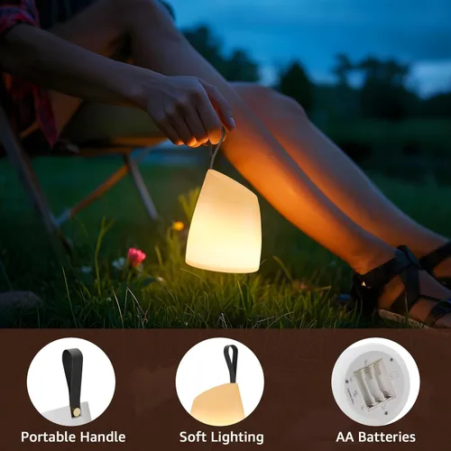 Miniatura 3 de uuffoo Lámpara LED portátil resistente al agua, linterna de camping LED con asa, lámpara a pilas con modos multicolor y blanco cálido, lámpara