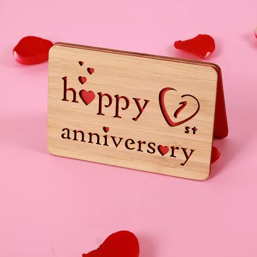Miniatura 4 de Tarjeta de felicitación de madera para el primer aniversario, hecha a mano, 1 año, aniversario de boda, tarjeta de primer aniversario para ella, él