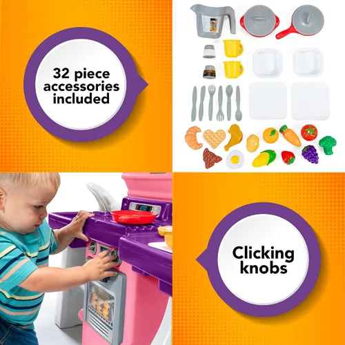 Miniatura 3 de Simplay3 Cooking Kids - Juego de cocina con mesa de 2 asientos y juego de cocina para niños de 32 piezas