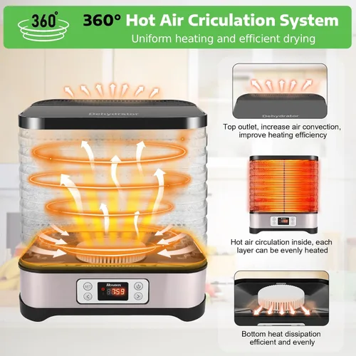 Miniatura 3 de Homdox Deshidratador de alimentos para carne seca y frutas, 8 bandejas sin BPA, temporizador de 72 horas y control de temperatura de 158 °F, máquina