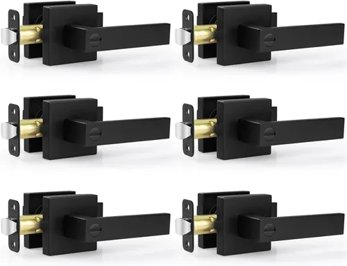 Miniatura 23 de Estmoon Paquete de 2 palancas de puerta de paso, pomos de puerta negros mate, manijas de puerta cuadradas para interiores, palancas resistentes sin