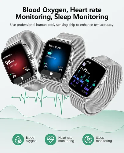 Miniatura 2 de SOUYIE Relojes inteligentes controlados por voz AI con pantalla de 1.85 pulgadas, IP68 impermeable, monitoreo de frecuencia cardíaca 24/7, Negro
