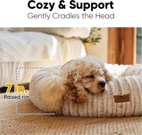 Miniatura 4 de FUKUMARU Cama para Perros, Camas Calmantes en Forma de Dona para Cachorros Ansiosos, Cama Moderna y Estética para Gatos con Estampado Degradado