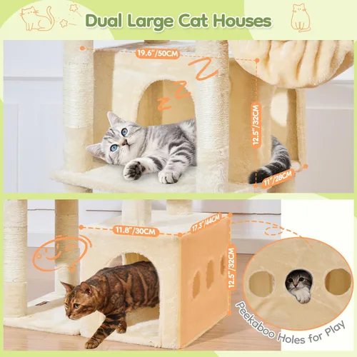 Miniatura 6 de Taoqimiao Árbol para gatos de 72 pulgadas, torre XXL para gatos de interior y adultos, plataforma extragrande, 2 casas para gatos, 7 postes