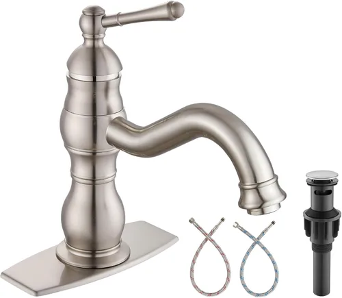 Heyalan Grifo de lavabo de baño con un solo agujero, 1 mango, montaje en cubierta, grifo de lavabo de baño de una sola manija, grifo mezclador con