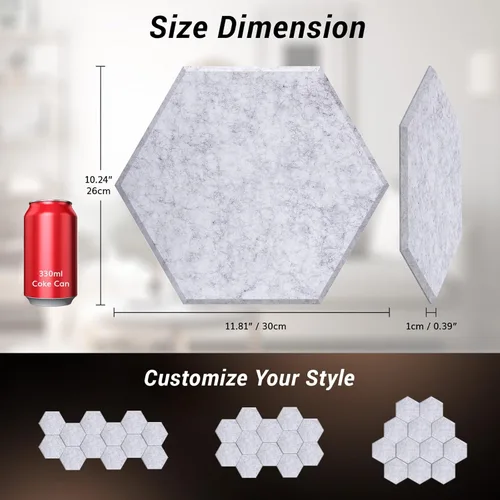 Miniatura 5 de Paquete de 18 paneles acústicos hexagonales, TONOR paneles insonorizantes de alta densidad de 12" x 10" x 0.4" para paredes, paneles de pared