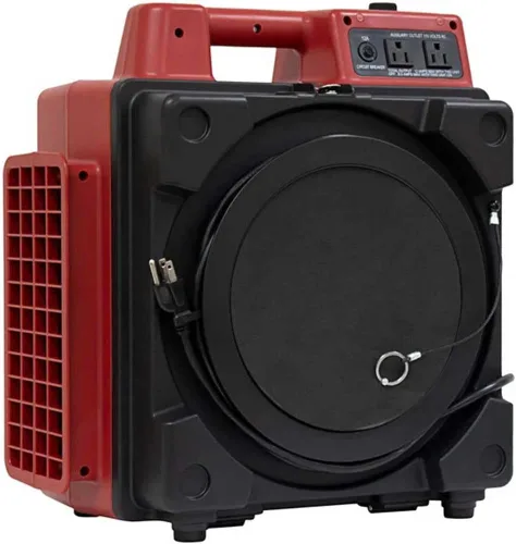 Mini depurador de aire HEPA con tomas de corriente incorporadas y sistema de filtro de 3 etapas, 1/2 HP, 550 CFM, 2.8 amperios, 5 velocidades Rojo