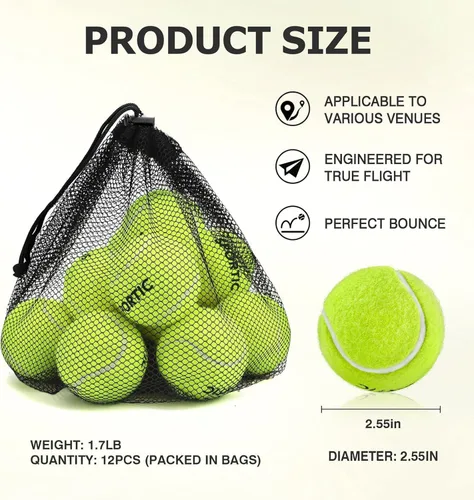 Miniatura 4 de SPORTIC Pelotas de tenis, pelota de tenis presurizada de fieltro de servicio con bolsa de malla para 12 o 36 piezas, pelotas de tenis