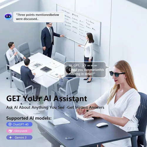 Miniatura 6 de Lentes inteligentes AI con GPT de chat, gafas de cámara de 8 MP con cámara y audio, gafas de traducción AI con 164 idiomas, Bluetooth con asistente