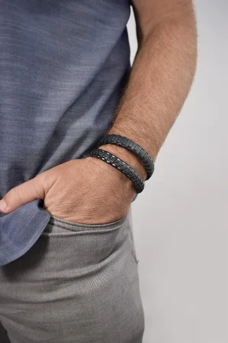 Miniatura 4 de Alor Pulsera de Cuero Envuelto - Pulsera de Cuero y Acero Inoxidable para Hombre - Brazaletes para Hombre - Joyería para Hombre