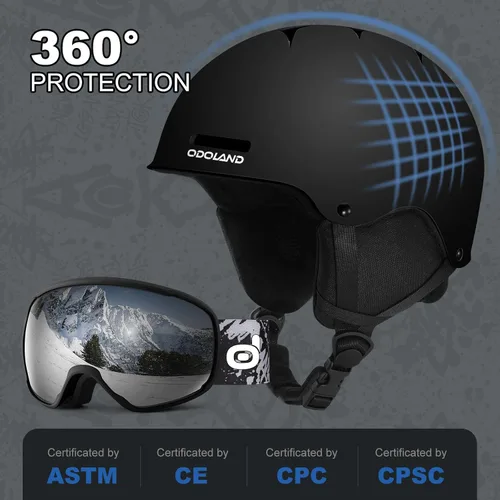 Miniatura 2 de Odoland Casco de esquí para niños, casco de nieve con gafas de esquí para niños y niñas, a prueba de golpes, resistente al viento, cascos deportivos