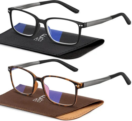 Miniatura 9 de EASY READ 2 pares de anteojos de lectura de estilo deportivo para hombres, rectangulares TR90 con bloqueo de luz azul con bisagra de resorte