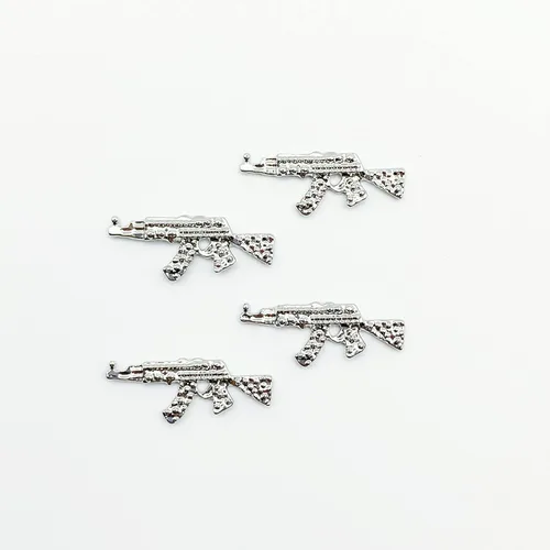 Miniatura 7 de Juego de 40 dijes de aleación 3D para uñas, pistola de metal brillante con diamantes de imitación, dijes de arte de uñas AK para armas, diamantes