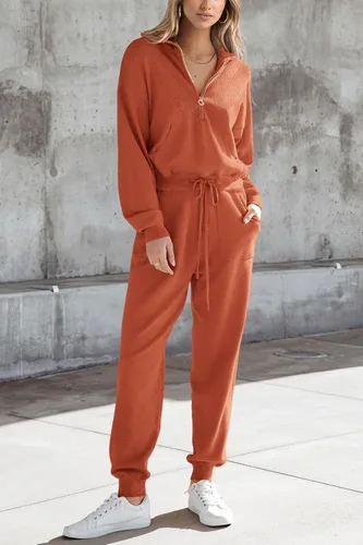 Miniatura 82 de PRETTYGARDEN Conjunto de suéter de 2 piezas para mujer, sudadera con cremallera, pantalones deportivos, ropa casual