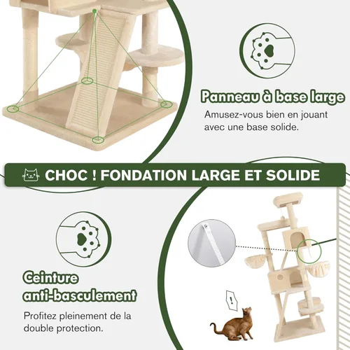 Miniatura 6 de MUTICOR Torre para Gatos Grande de Múltiples Niveles de 66 Pulgadas para Felinos Grandes de Interior/Perchas de Felpa Acogedoras/Condominio/Postes