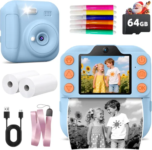 Miniatura 9 de Cámara para niños de impresión instantánea, juguetes para niños pequeños, regalos de Navidad y cumpleaños para niñas y niños, cámara digital Rosa
