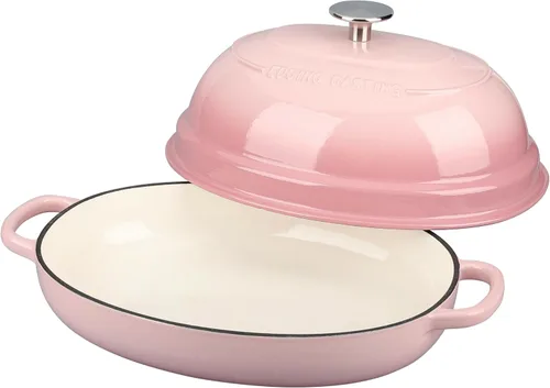 Miniatura 4 de EDGING CASTING Olla ovalada esmaltada de hierro fundido holandés con tapa, horno holandés de pan para hornear pan de masa madre, pan holandés, horno
