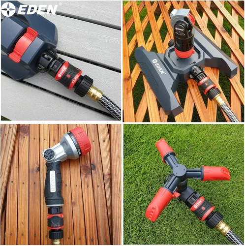 Miniatura 5 de Eden 95210 Accesorio Premium para Manguera de Jardín de Conexión Rápida con Parada de Agua y Función de Bloqueo, Juego de 5 Piezas