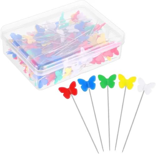 200 alfileres rectos de cabeza plana, alfileres de costura para coser proyectos de bricolaje, costura, decoración de joyas (mariposa)