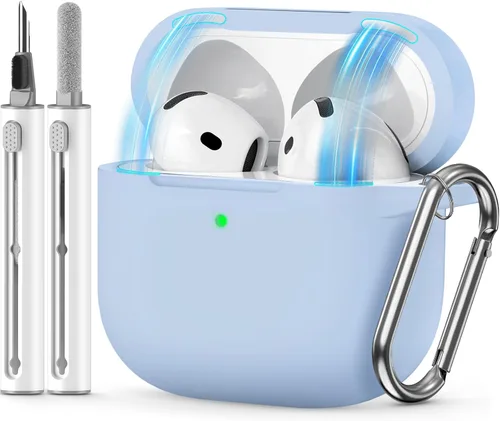 Miniatura 28 de Funda para AirPods 4 2024, viene con kit de limpieza, funda protectora de silicona suave para fundas Apple AirPods de 4ª generación con llavero