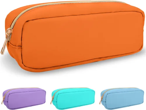 Miniatura 74 de izuzta Bolsa de maquillaje pequeña de nylon para bolso, linda bolsa de cosméticos con cremallera, bolsa de maquillaje preppy, Azul, Mini 2-Azul