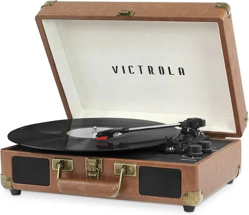 Miniatura 19 de Victrola Journey Tocadiscos Portátil de Maleta con Bluetooth – con Altavoces Integrados, Tocadiscos de Vinilo de 3 Velocidades, Salida RCA, Conector