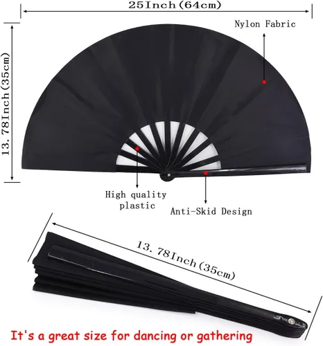 Miniatura 2 de Abanico grande plegable, abanico chino/japonés plegable, de mano, en nailon, para mujer, para regalo, para manualidades, abanico plegable para danza