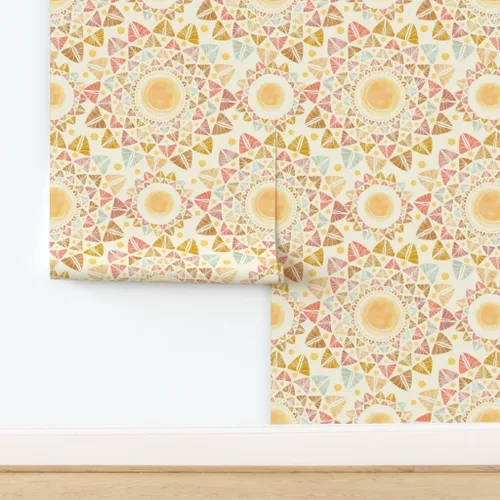 Miniatura 4 de Papel tapiz para despegar y pegar, acuarela hojas de sol, retro, geométrico, feliz sol, colorido, verano, papel tapiz extraíble personalizado por