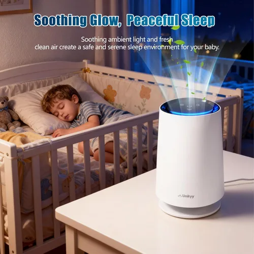Miniatura 4 de LumiAir Mini - Purificadores de aire para dormitorio, hogar, oficina, dormitorio, filtro de aire HEPA súper silencioso con luz nocturna LED, USB