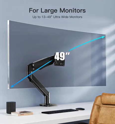 Miniatura 2 de HUANUO Brazo de Monitor de Servicio Pesado para Pantallas Ultra Anchas/Curvas de 49 Pulgadas, Montura de Monitor Ajustable de Movimiento Completo