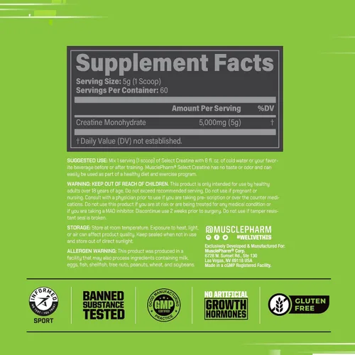 Miniatura 3 de MusclePharm Monohidrato de creatina en polvo, constructor muscular preentrenamiento y suplemento de recuperación muscular después del entrenamiento