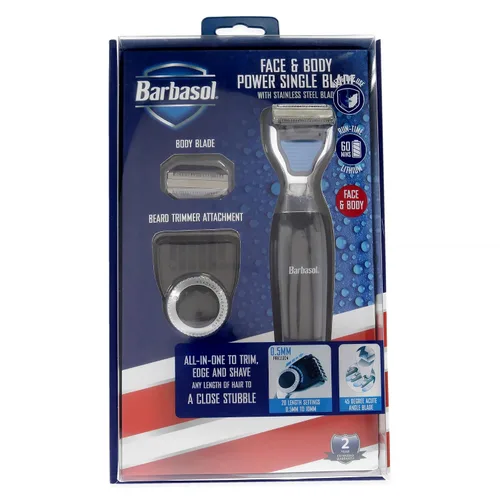 Miniatura 4 de Barbasol Afeitadora eléctrica recargable de una sola hoja húmeda y seca con cuchillas de acero inoxidable y accesorio ajustable para recortadora