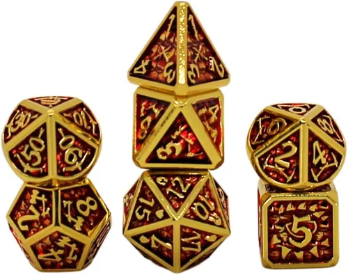 Miniatura 14 de Juego de dados de metal con escamas de dragón en color negro con caja de exhibición, perfecto para juegos, equilibrio adecuado y distribución